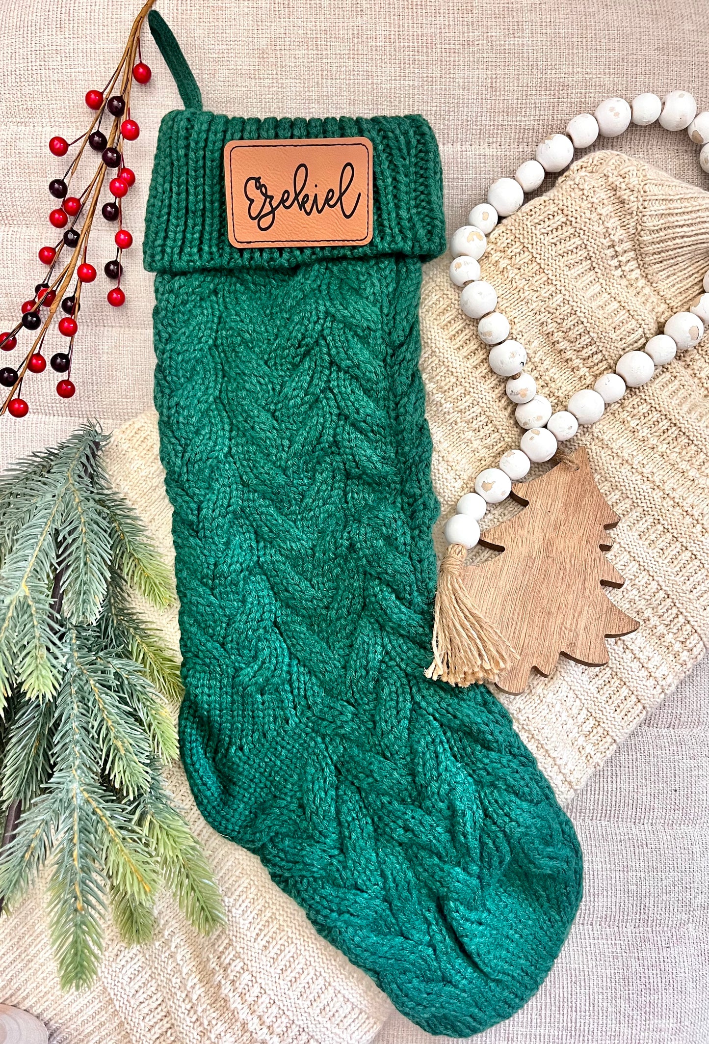 Christmas stocking with engraved patch