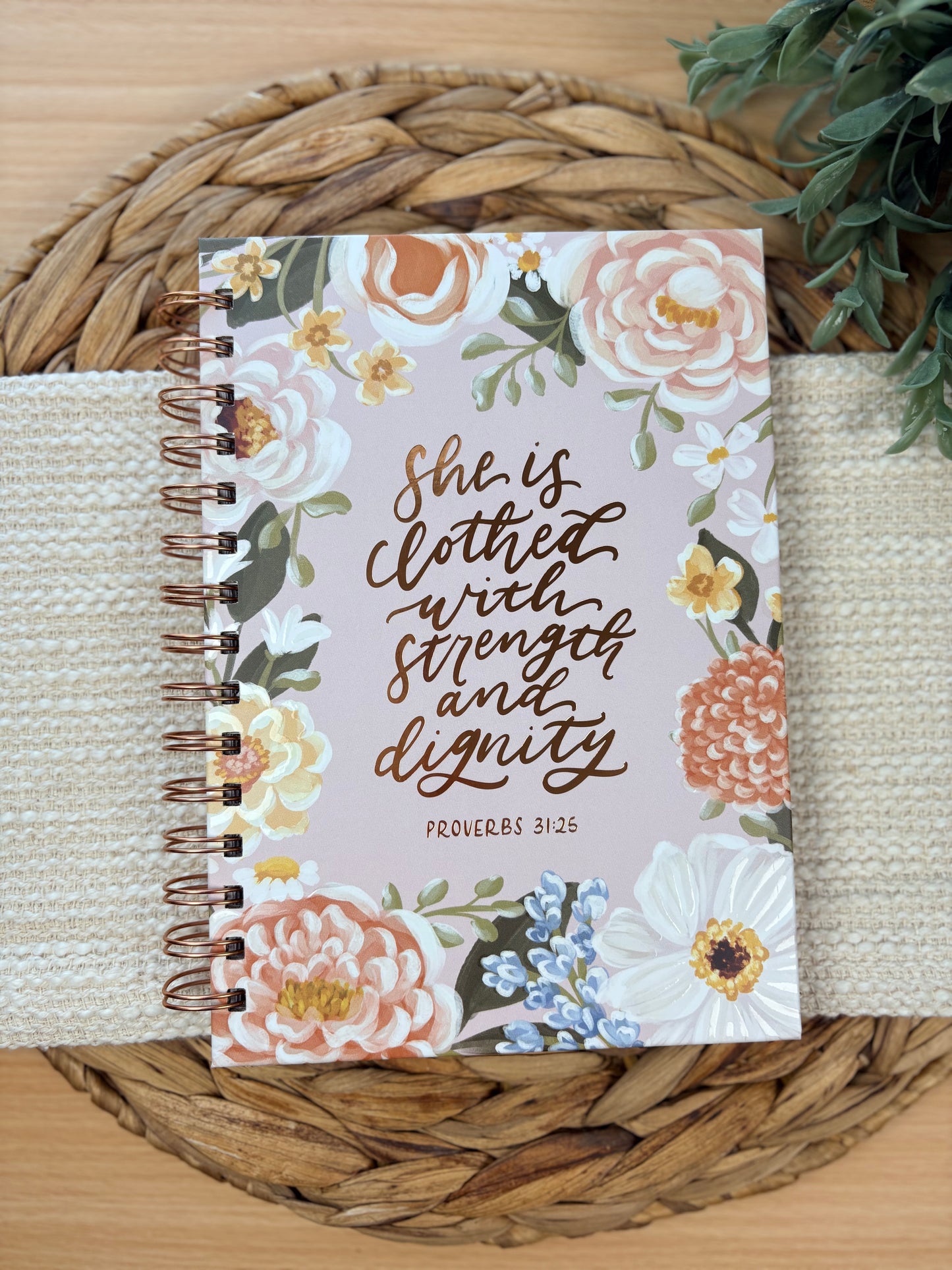 Journal Wire bound Pink Floral Strength & Dignity Prov. 31:25