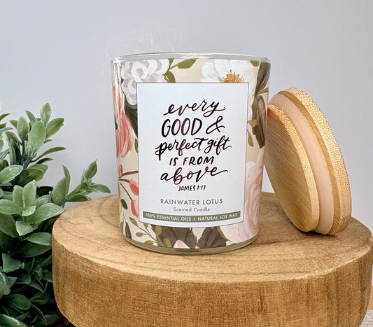 Glass Candle Bamboo Lid Every Good Perfect Gift James 1:17