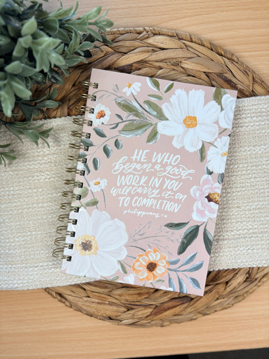 Journal Wire bound Beige Floral Good Work in You Phil. 1:6