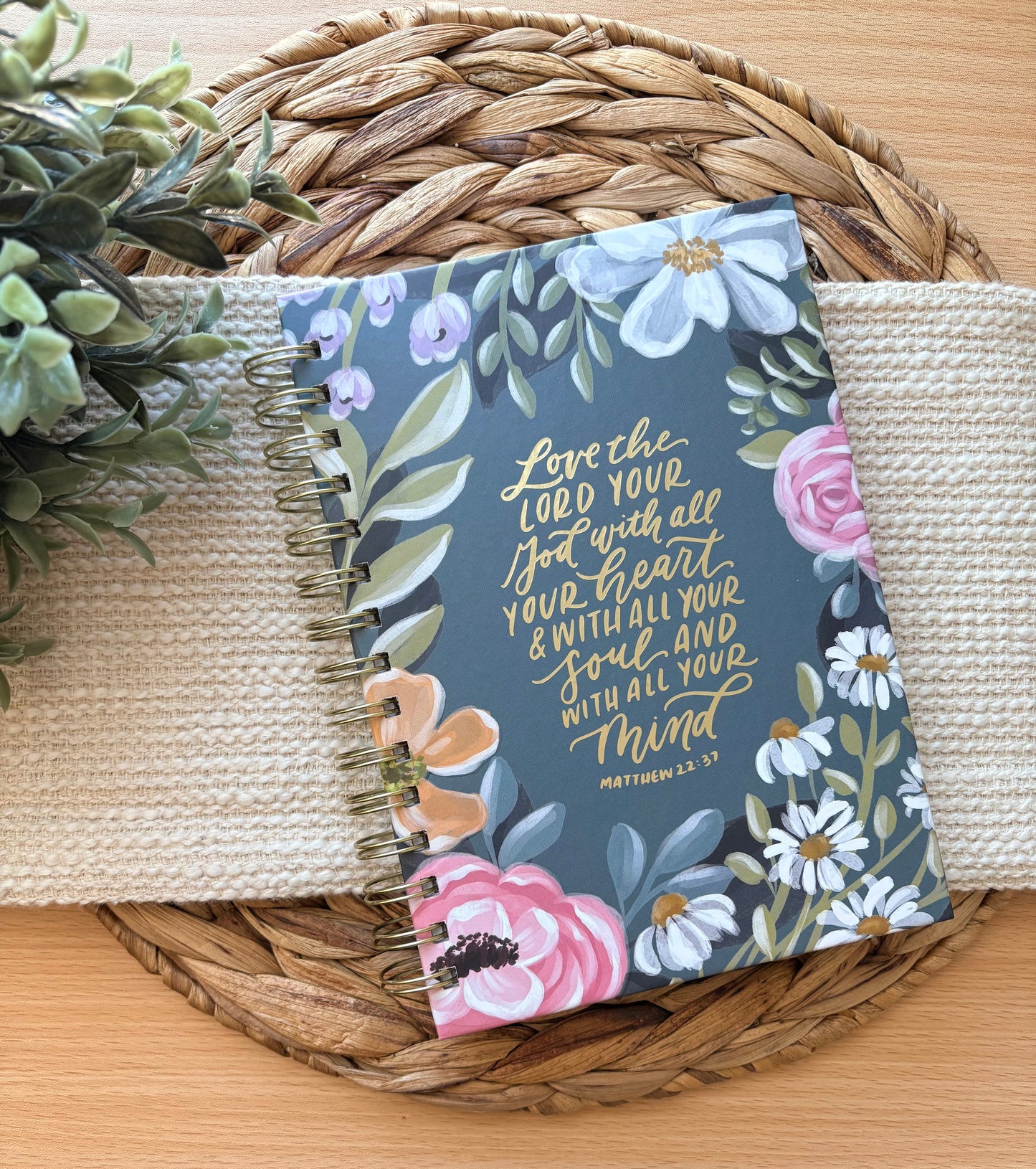 Journal Wirebound Teal Floral Love the Lord Matt. 22:37