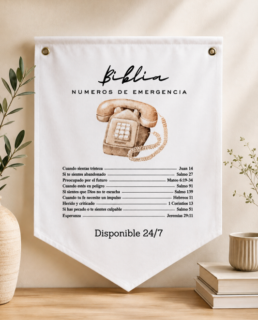 Biblia Números de Emergencia Bandera para colgar