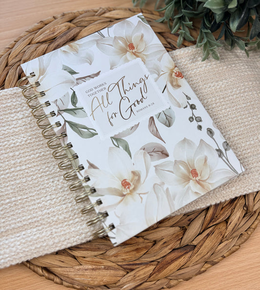 Journal Wire bound White Floral All Things For Good Rom. 8:27